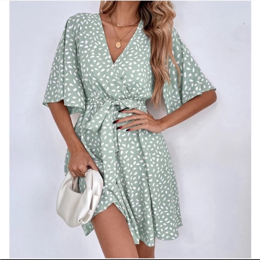97- Bohemian Mint Colored Leopard Print Mini Dress